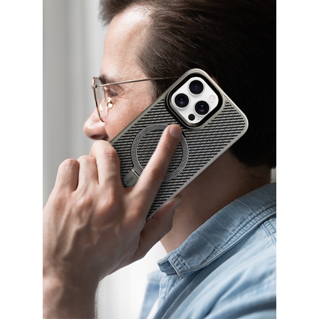 MARGOUN for iPhone 16 Pro Case, Carbon Fiber Texture, Metal Bracket, Magsafe Kickstand Case Cover / 3