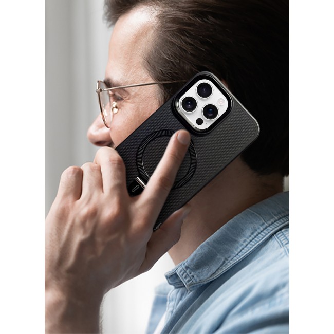 MARGOUN for iPhone 16 Pro Case, Carbon Fiber Texture, Metal Bracket, Magsafe Kickstand Case Cover / 2