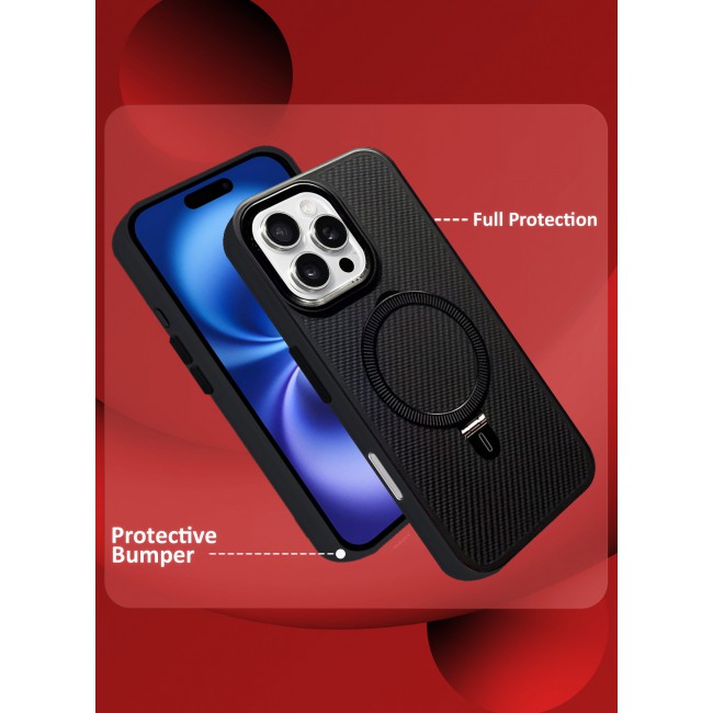 MARGOUN for iPhone 16 Pro 2 Pack, Case and Screen Protector, Carbon Fiber Texture, Metal Bracket, Magsafe Kickstand Case Cover / 2