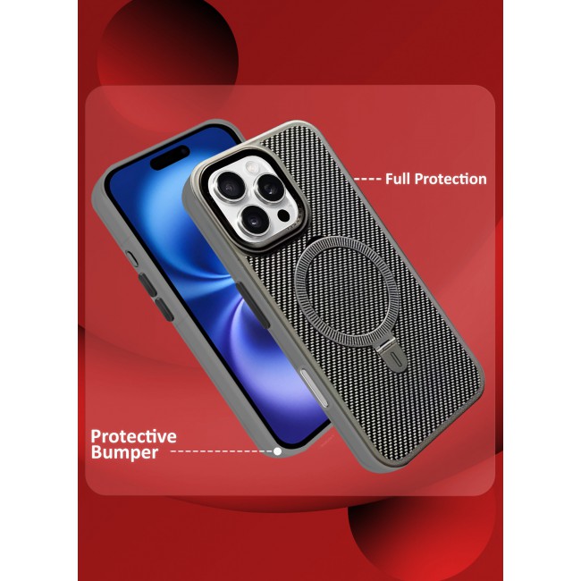 MARGOUN for iPhone 16 Pro 2 Pack, Case and Screen Protector, Carbon Fiber Texture, Metal Bracket, Magsafe Kickstand Case Cover / 3