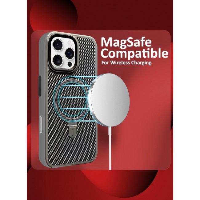 MARGOUN for iPhone 16 Pro 2 Pack, Case and Screen Protector, Carbon Fiber Texture, Metal Bracket, Magsafe Kickstand Case Cover / 3