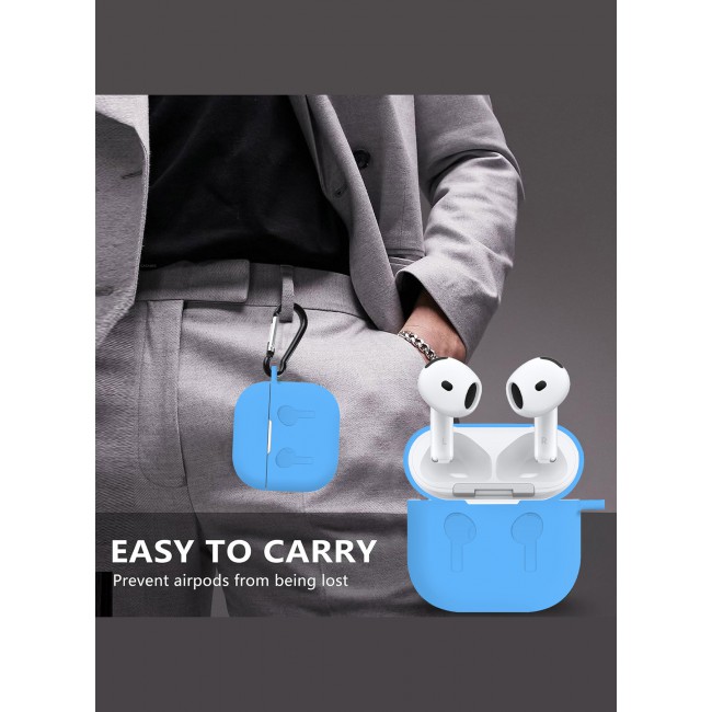 CATANES for Airpods 4 2024 Case Soft Silicone Elegant Cover with Keychain / Sky Blue Color