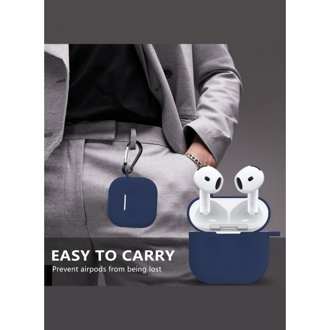 CATANES for Airpods 4 2024 Case Soft Silicone Elegant Cover with Keychain / Midnight Blue Color