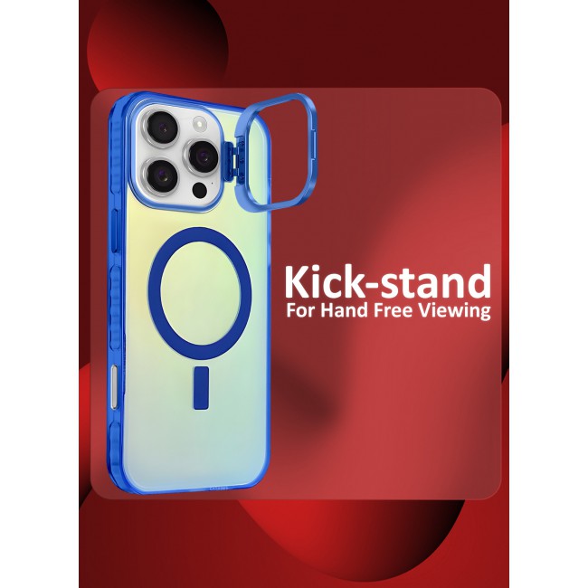 CATANES iPhone 15 Pro Max 2 Pack, Case and Screen Protector, Gradient Holographic Iridescent MagSafe Case,Kickstand Case Cover / Holographic Blue Colour