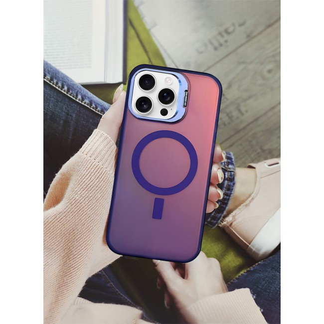 CATANES iPhone 15 Pro Max 2 Pack, Case and Screen Protector, Gradient Holographic Iridescent MagSafe Case,Kickstand Case Cover / Holographic Dark Purple Colour