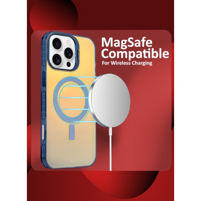 CATANES iPhone 16 Pro Max Case, Gradient Holographic Iridescent MagSafe Case,Kickstand Case Cover / Holographic Dark Blue Colour