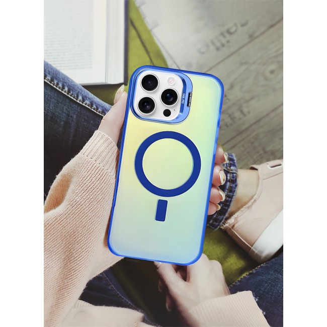 CATANES iPhone 15 Pro Max 2 Pack, Case and Screen Protector, Gradient Holographic Iridescent MagSafe Case,Kickstand Case Cover / Holographic Blue Colour