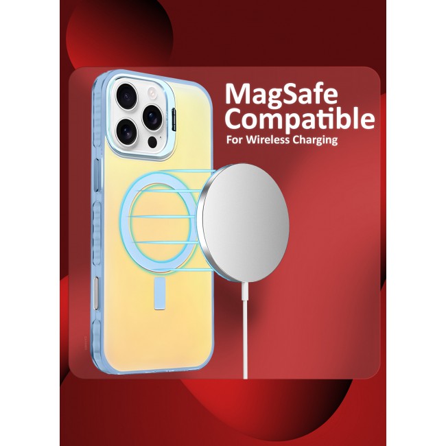 CATANES iPhone 15 Pro Max 3 Pack, 1 Case and 2 Screen Protectors, Gradient Holographic Iridescent MagSafe Case,Kickstand Case Cover / Holographic Light Blue Colour