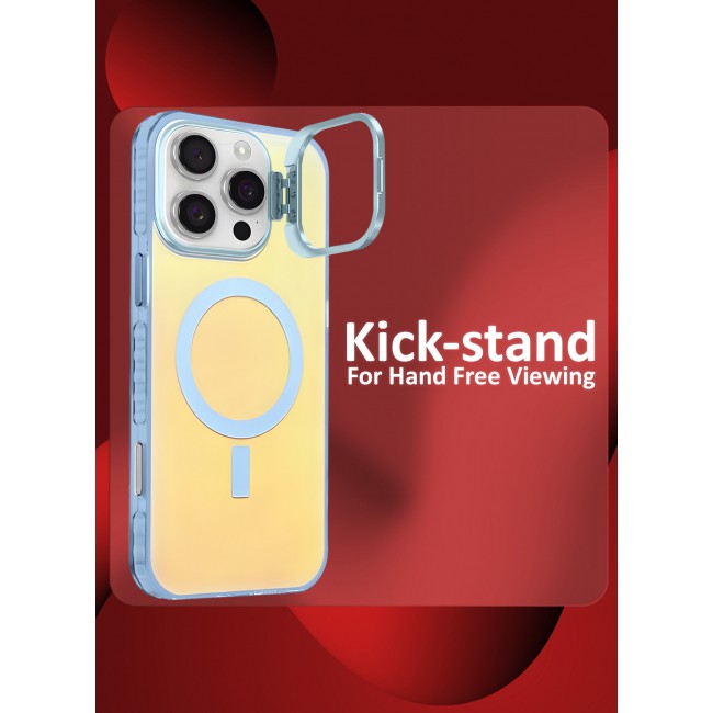 CATANES iPhone 15 Pro Max 3 Pack, 1 Case and 2 Screen Protectors, Gradient Holographic Iridescent MagSafe Case,Kickstand Case Cover / Holographic Light Blue Colour