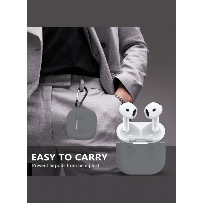 CATANES for Airpods 4 2024 Case Soft Silicone Elegant Cover with Keychain / Dark Grey Color