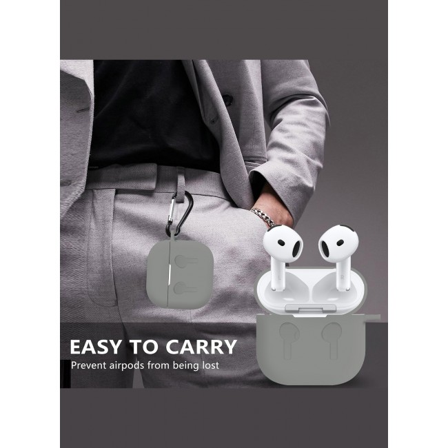 CATANES for Airpods 4 2024 Case Soft Silicone Elegant Cover with Keychain / Light Grey Color