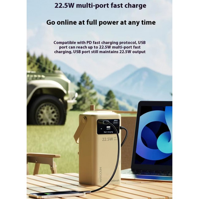 MARGOUN for 2Packs 50000mAh PD Power Bank with LED Display and 22.5W Fast Charging with 4 Built-in Cables and Camping Lamp - Beige
