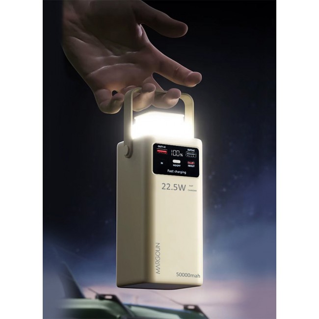 MARGOUN for 2Packs 50000mAh PD Power Bank with LED Display and 22.5W Fast Charging with 4 Built-in Cables and Camping Lamp - Beige