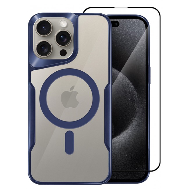 CATANES 2 Pack for iPhone 15 Pro Max Case and Screen Protector Magnetic Phone Case Slim Shockproof Cover New Design Electroplated Case Cover Dark Blue
