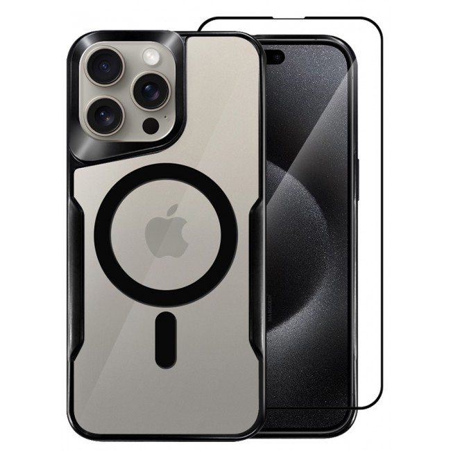 CATANES 2 Pack for iPhone 15 Pro Max Case and Screen Protector Magnetic Phone Case Slim Shockproof Cover New Design Electroplated Case Cover Black