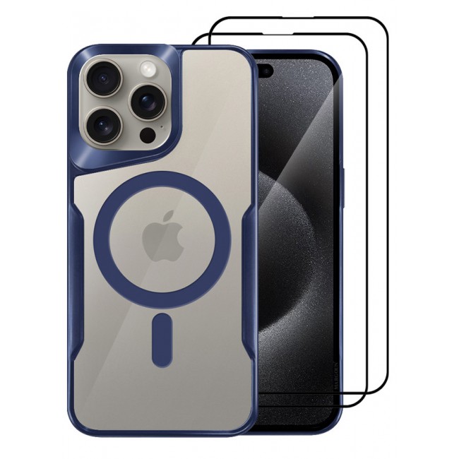CATANES 3 Pack for iPhone 15 Pro Max Case and 2 Screen Protectors Magnetic Phone Case Slim Shockproof Cover New Design Electroplated Case Cover Dark Blue