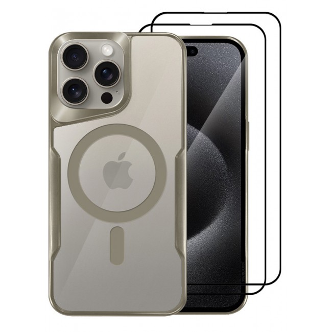 CATANES 3 Pack for iPhone 15 Pro Max Case and 2 Screen Protectors Magnetic Phone Case Slim Shockproof Cover New Design Electroplated Case Cover Titanium
