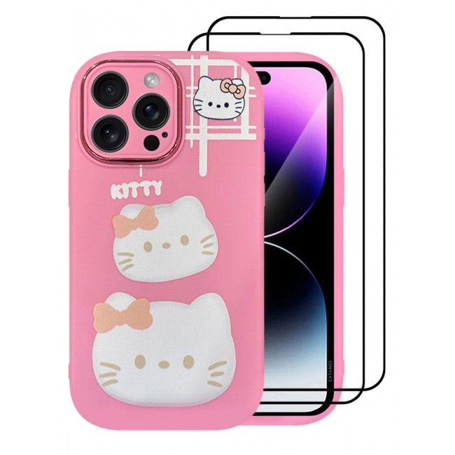 MARGOUN 3 Pack for iPhone 14 Pro Max Case Cover and 2 Screen Protectors Cartoon Case Unique Design for Women Girls with Camera Lens Protection P03