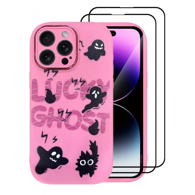 MARGOUN 3 Pack for iPhone 14 Pro Max Case Cover and 2 Screen Protectors Cartoon Case Unique Design for Women Girls with Camera Lens Protection P04