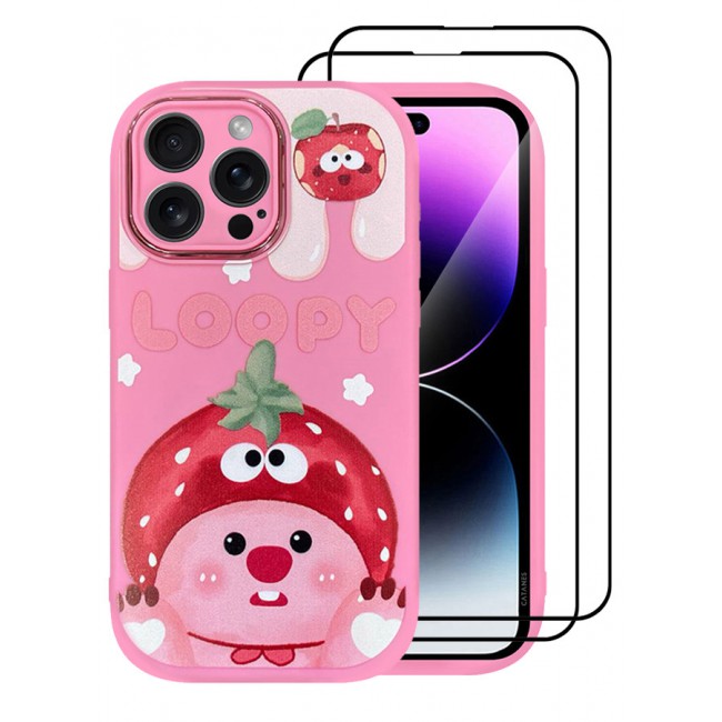 MARGOUN 3 Pack for iPhone 14 Pro Max Case Cover and 2 Screen Protectors Cartoon Case Unique Design for Women Girls with Camera Lens Protection P06