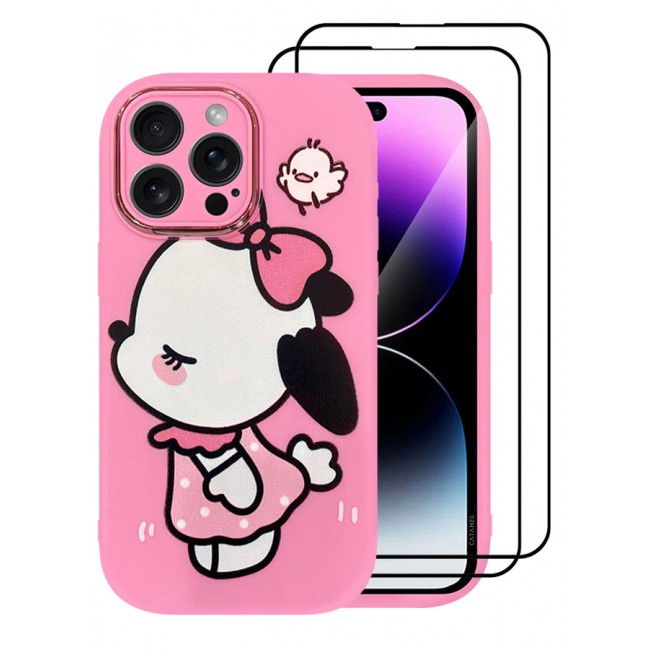 MARGOUN 3 Pack for iPhone 14 Pro Max Case Cover and 2 Screen Protectors Cartoon Case Unique Design for Women Girls with Camera Lens Protection P01