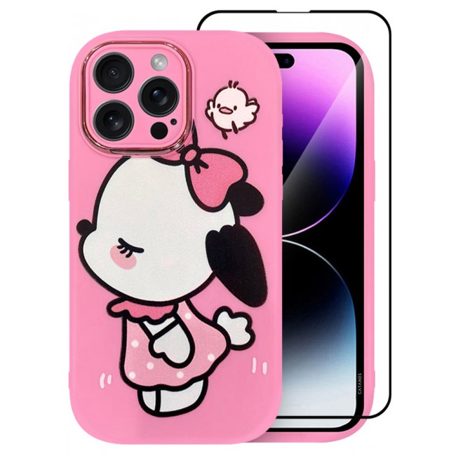 MARGOUN 2 Pack for iPhone 14 Pro Max Case Cover and Screen Protector Cartoon Case Unique Design for Women Girls with Camera Lens Protection P01