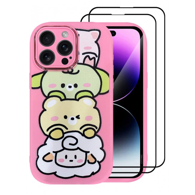 MARGOUN 3 Pack for iPhone 14 Pro Max Case Cover and 2 Screen Protectors Cartoon Case Unique Design for Women Girls with Camera Lens Protection P02