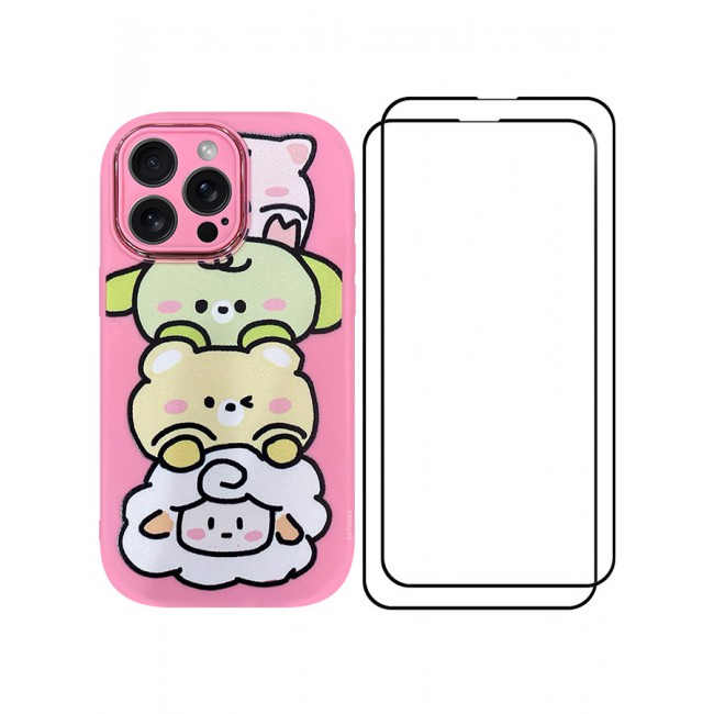 MARGOUN 3 Pack for iPhone 14 Pro Max Case Cover and 2 Screen Protectors Cartoon Case Unique Design for Women Girls with Camera Lens Protection P02