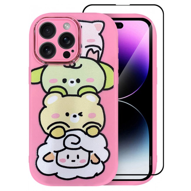 MARGOUN 2 Pack for iPhone 14 Pro Max Case Cover and Screen Protector Cartoon Case Unique Design for Women Girls with Camera Lens Protection P02
