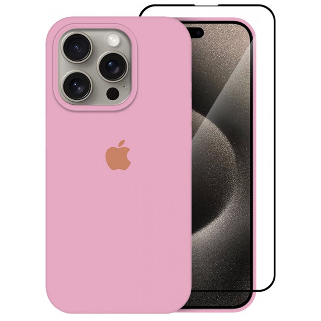 CATANES 2 Pack For iPhone 15 Pro Case and Screen Protector Silicone Case Full Body Protective Cover Shockproof Slim Phone Case Anti-Scratch Soft Microfiber Lining Pink