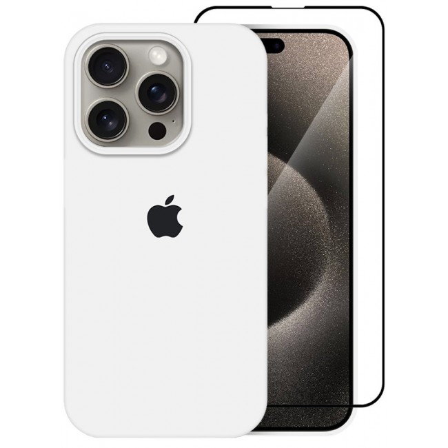 CATANES 2 Pack For iPhone 15 Pro Case and Screen Protector Silicone Case Full Body Protective Cover Shockproof Slim Phone Case Anti-Scratch Soft Microfiber Lining White