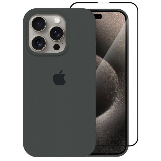 CATANES 2 Pack For iPhone 15 Pro Case and Screen Protector Silicone Case Full Body Protective Cover Shockproof Slim Phone Case Anti-Scratch Soft Microfiber Lining Grey
