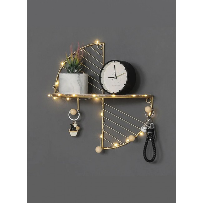 MARGOUN Floating Shelf Wall Mounted Hanging Shelf Fan Shaped for Wall Décor Storage Shelves Metal Bracket and Reclaimed Metal Shelf for Living Room Bedroom Bathroom Kitchen Gold