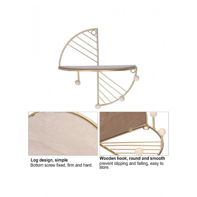 MARGOUN Floating Shelf Wall Mounted Hanging Shelf Fan Shaped for Wall Décor Storage Shelves Metal Bracket and Reclaimed Metal Shelf for Living Room Bedroom Bathroom Kitchen Gold