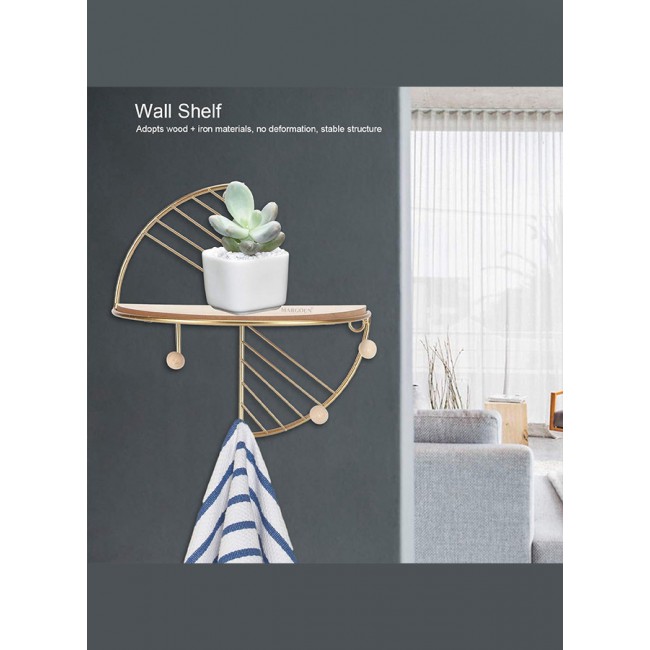 MARGOUN Floating Shelf Wall Mounted Hanging Shelf Fan Shaped for Wall Décor Storage Shelves Metal Bracket and Reclaimed Metal Shelf for Living Room Bedroom Bathroom Kitchen Gold