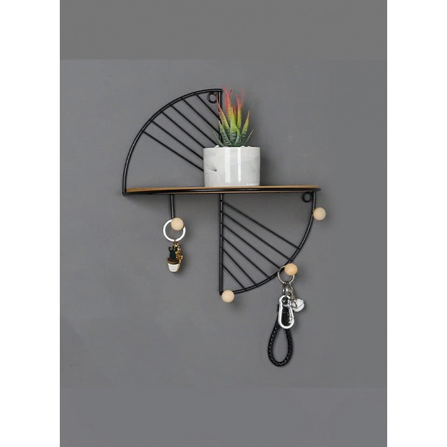MARGOUN Floating Shelf Wall Mounted Hanging Shelf Fan Shaped for Wall Décor Storage Shelves Metal Bracket and Reclaimed Metal Shelf for Living Room Bedroom Bathroom Kitchen Black