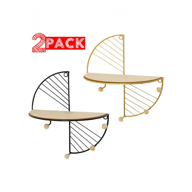 MARGOUN 2 Pack Floating Shelves Wall Mounted Hanging Shelf Fan Shaped for Wall Décor Storage Shelves Metal Bracket and Reclaimed Metal Shelf for Living Room Bedroom Bathroom Kitchen Black / Gold
