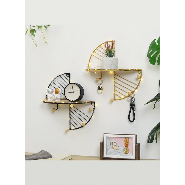 MARGOUN 2 Pack Floating Shelves Wall Mounted Hanging Shelf Fan Shaped for Wall Décor Storage Shelves Metal Bracket and Reclaimed Metal Shelf for Living Room Bedroom Bathroom Kitchen Black / Gold