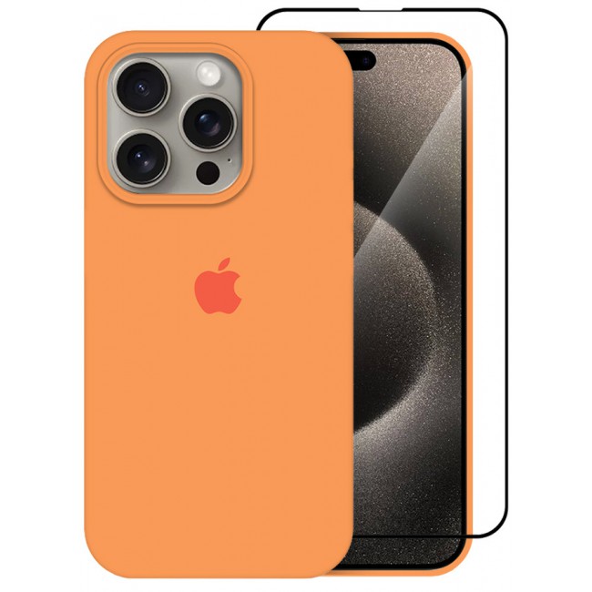 CATANES 2 Pack For iPhone 15 Pro Case and Screen Protector Silicone Case Full Body Protective Cover Shockproof Slim Phone Case Anti-Scratch Soft Microfiber Lining Orange