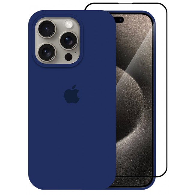 CATANES 2 Pack For iPhone 15 Pro Case and Screen Protector Silicone Case Full Body Protective Cover Shockproof Slim Phone Case Anti-Scratch Soft Microfiber Lining Blue