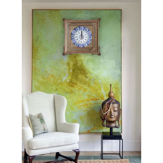 MARGOUN Handcrafted Persian Wooden Wall Clock, Khatam Marquetry Art 41.41cm