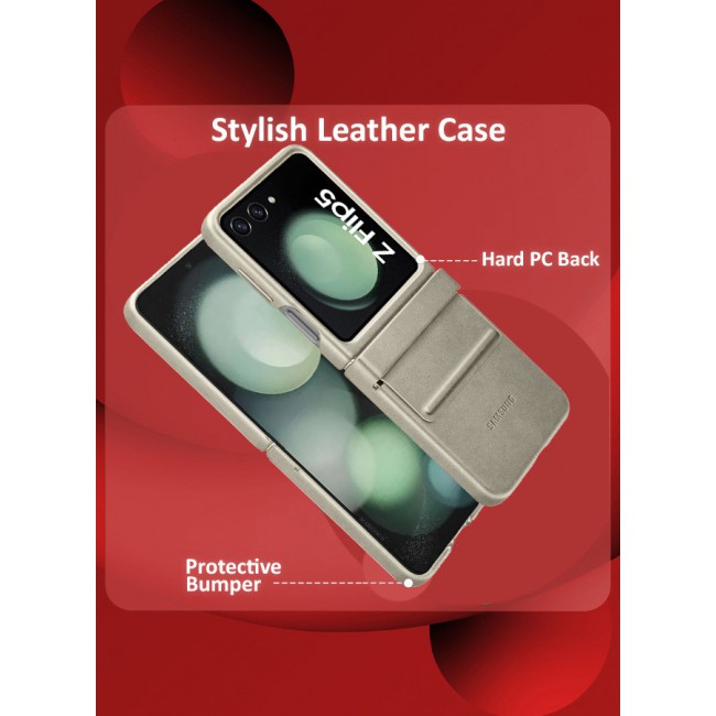 MARGOUN for Samsung Galaxy Z Flip 5 Cover Flap Leather Case with Hinge Protection Shockproof Cover Case / Biege