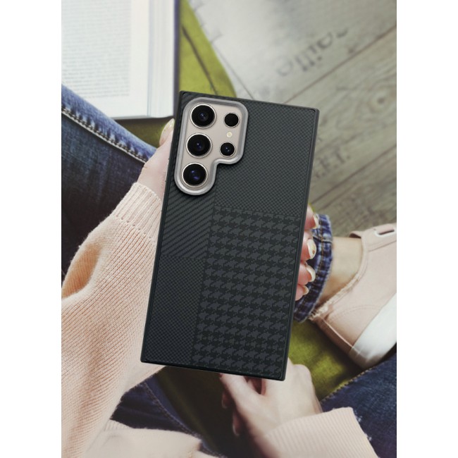 CATANES for Samsung Galaxy S24 Ultra 2 Pack Case Cover and Screen Protector 2024 New Pattern Aramid Carbon Fiber Phone Case Slim Light Design - E