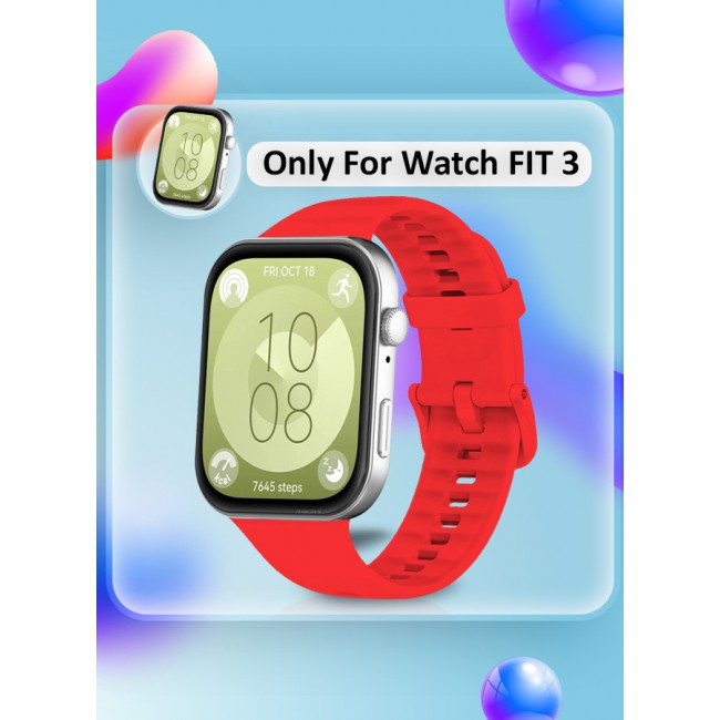 MARGOUN for Huawei Watch Fit 3 Watch Band Soft Silicone Strap for Men Women Stylish Waterproof Watch Band /Red