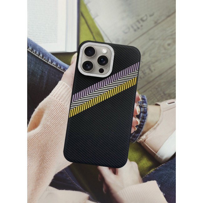 MARGOUN for iPhone 15 Pro Case Cover Carbon Fiber Pattern Phone Case Slim Shockproof Back Cover - R
