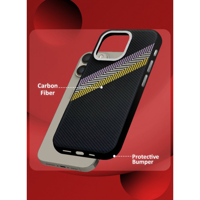 MARGOUN for iPhone 15 Pro Case Cover Carbon Fiber Pattern Phone Case Slim Shockproof Back Cover - R