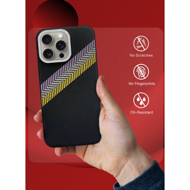 MARGOUN for iPhone 15 Pro Case Cover Carbon Fiber Pattern Phone Case Slim Shockproof Back Cover - R