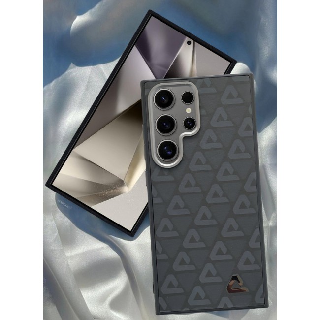 MARGOUN for Samsung Galaxy S24 Ultra Case Leather Back Cover Triangle Pattern Shockproof Protective Phone Case Black
