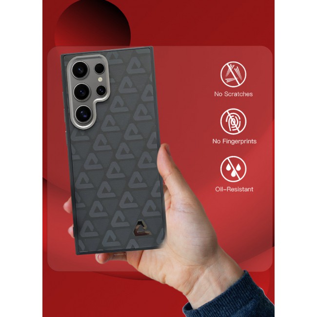 MARGOUN for Samsung Galaxy S24 Ultra Case Leather Back Cover Triangle Pattern Shockproof Protective Phone Case Black