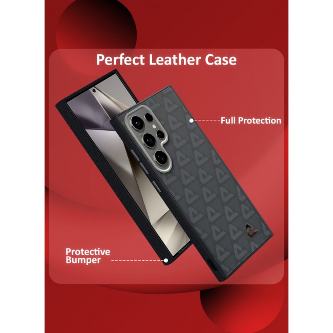 MARGOUN for Samsung Galaxy S24 Ultra Case Leather Back Cover Triangle Pattern Shockproof Protective Phone Case Black